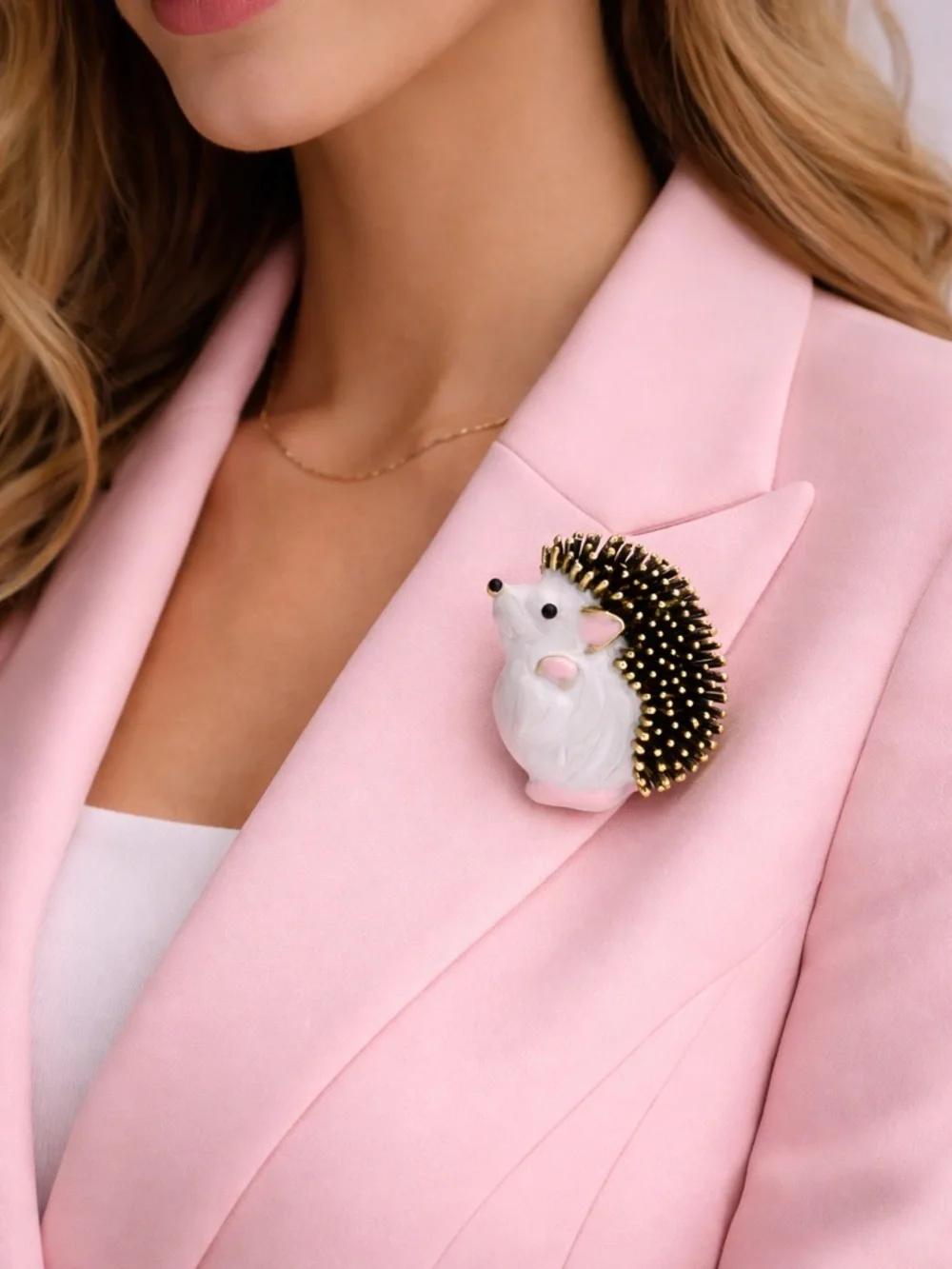 Cute Hedgehog Whimsical Gold Animal Brooch